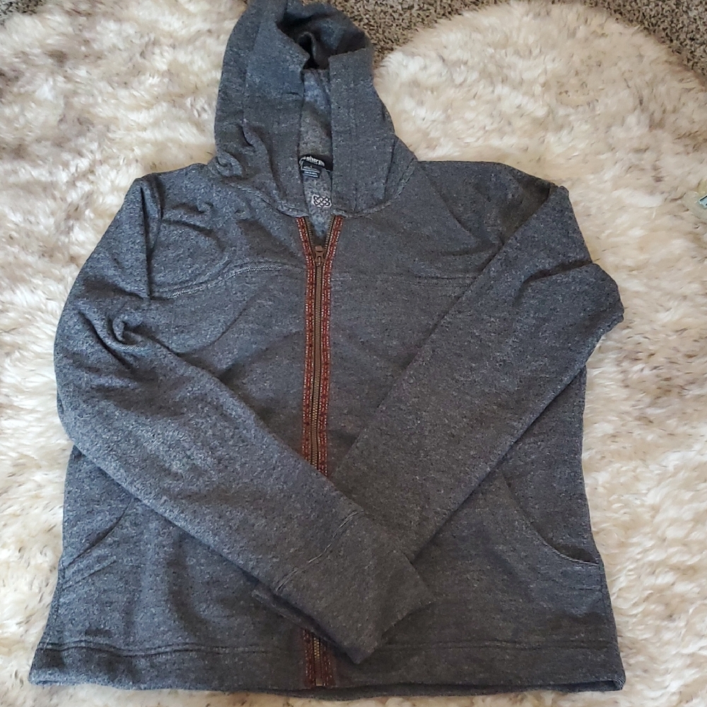 Gray Hooded Jacket with Red Accents